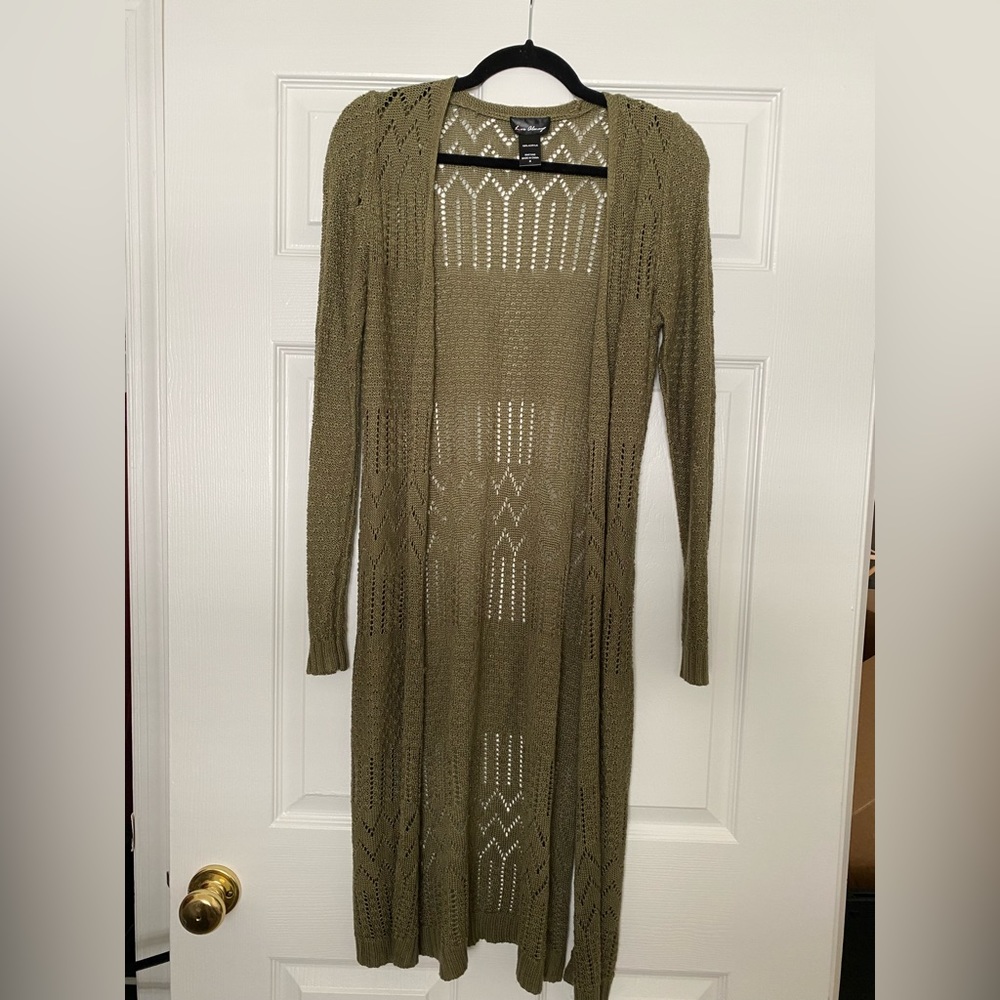 Love Always Women’s Olive Pointelle Duster Cardigan